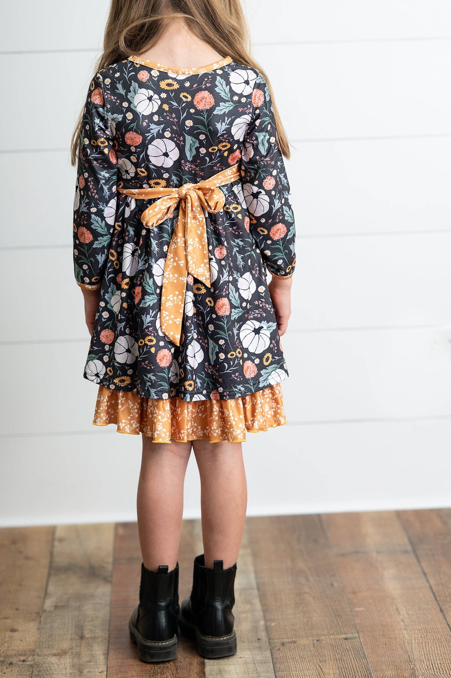 Mustard Pumpkin Ruffle Fall Tiered Dress