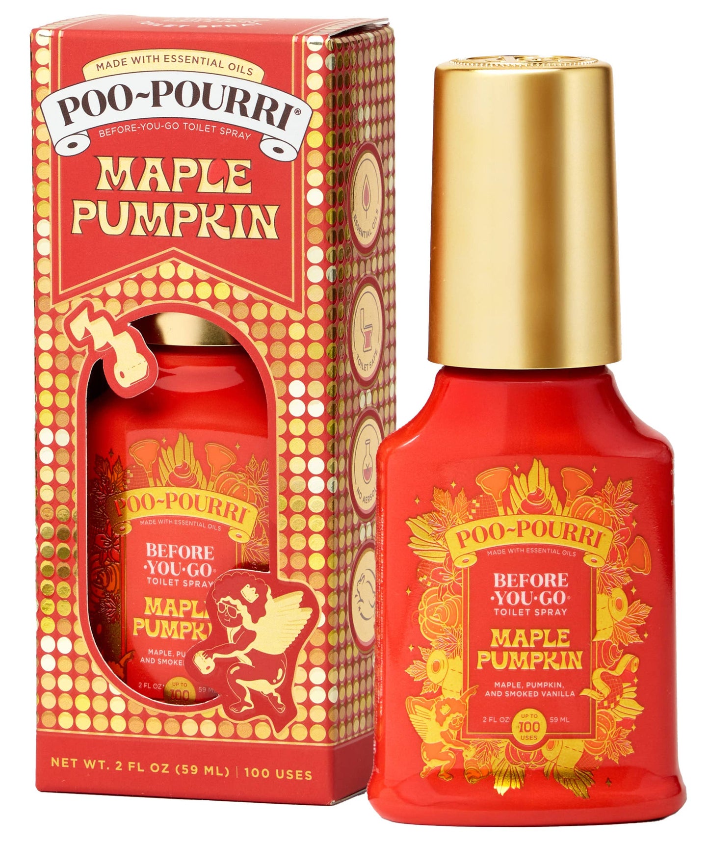 Poo-Pourri Maple Pumpkin spray bottle and packaging on a white background