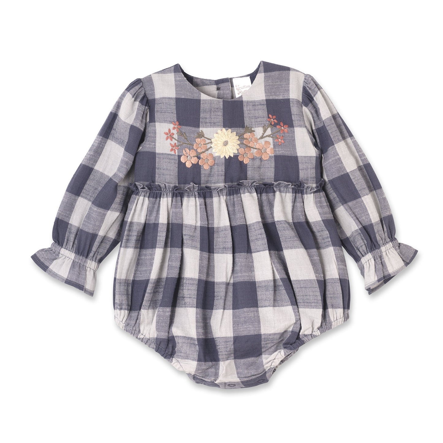 Buffalo Check Baby Girl Cotton Bodysuit with Embroidery