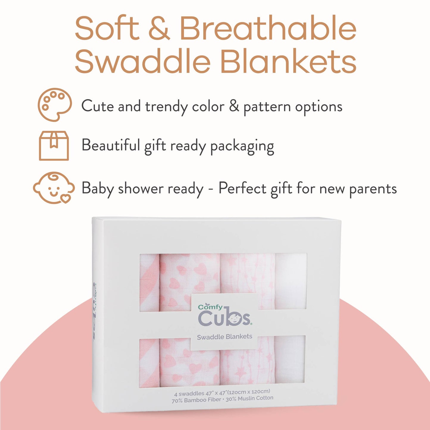 Baby Muslin Swaddle Blankets, 4 Pack