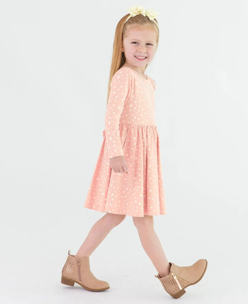 Knit Long Sleeve Twirl Dress - Fawn