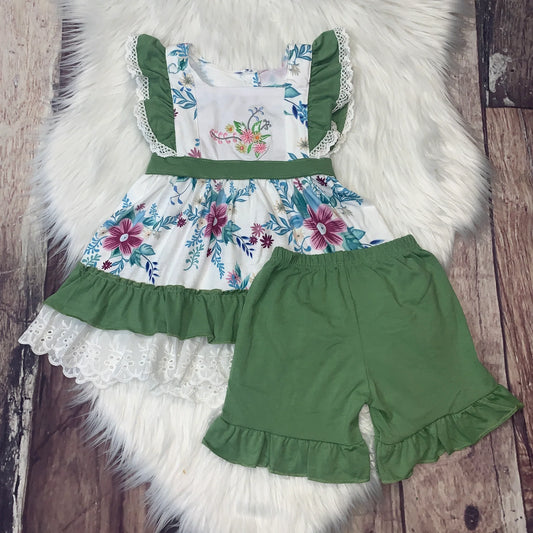 Embroidered Floral & Lace Set