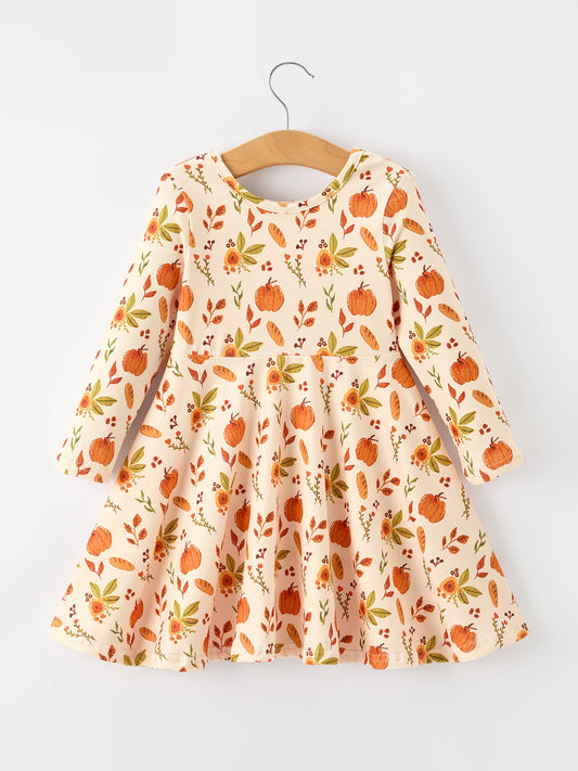Pumpkin & Floral Girls Dress
