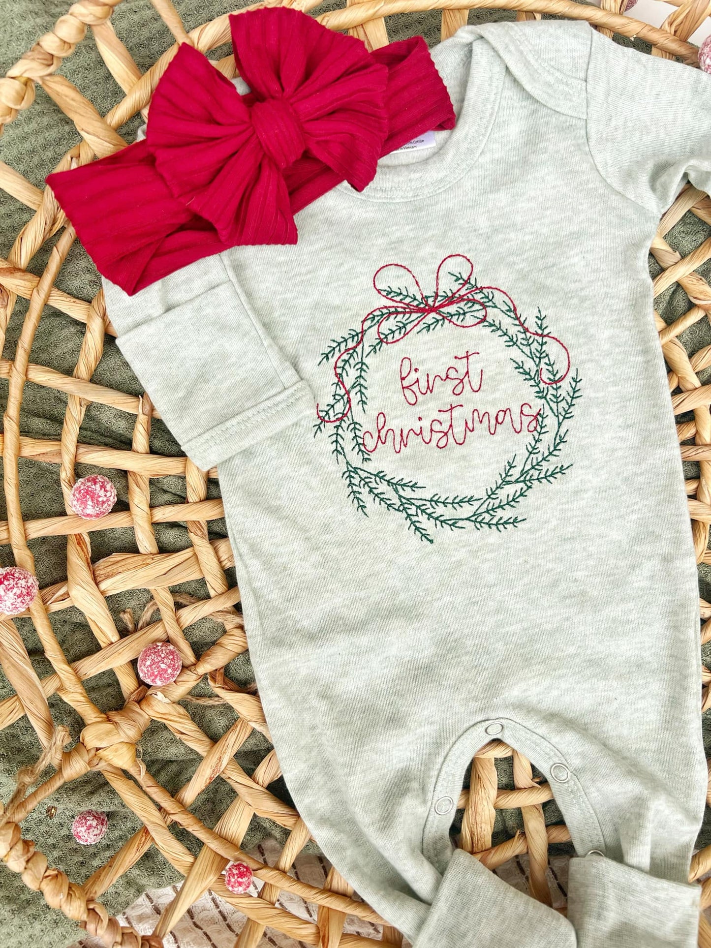 Embroidered Infant Romper | First Christmas