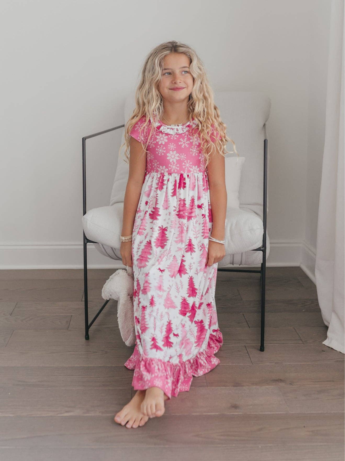 Pink Trees Holiday Ruffle Lounge Gown