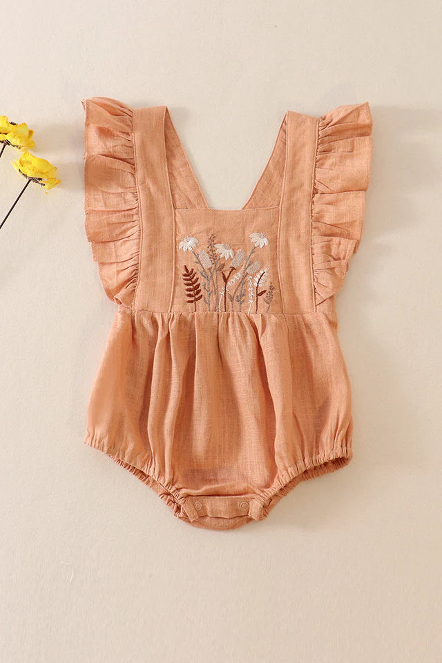 Coral Linen Bubble Romper