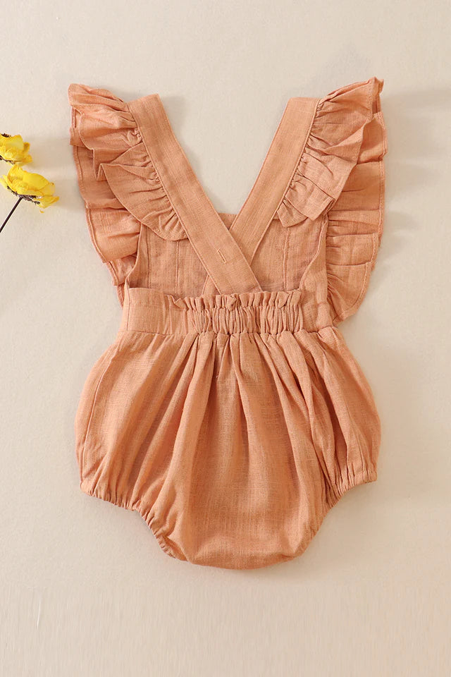 Coral Linen Bubble Romper