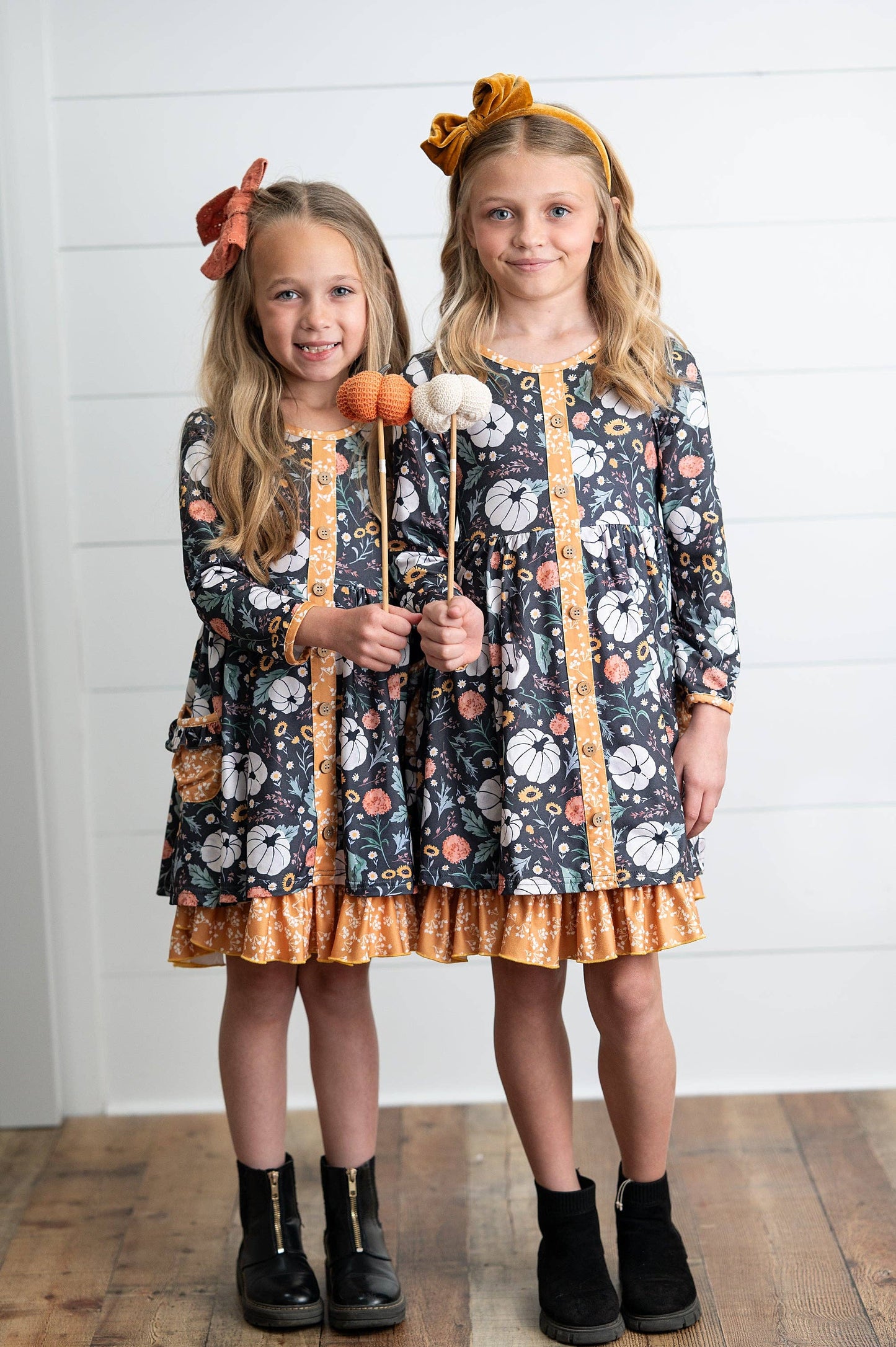 Mustard Pumpkin Ruffle Fall Tiered Dress