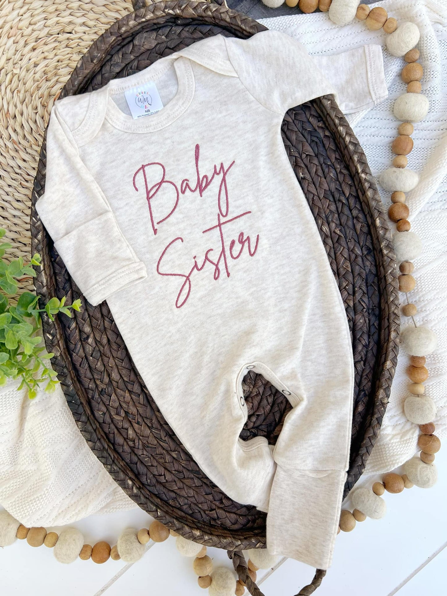 Embroidered Infant Romper | Baby Sister Pink