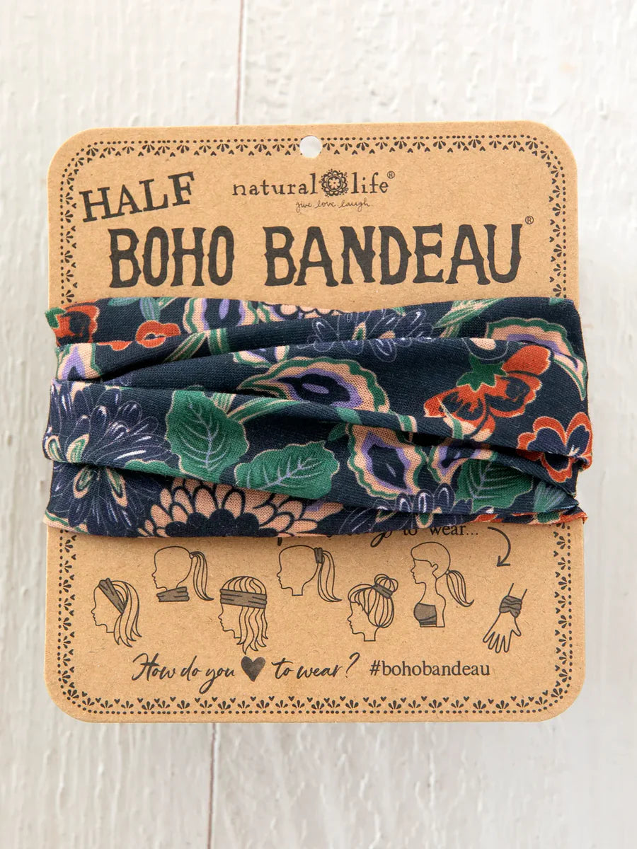 Half Boho Bandeau Navy Tan Dahlias