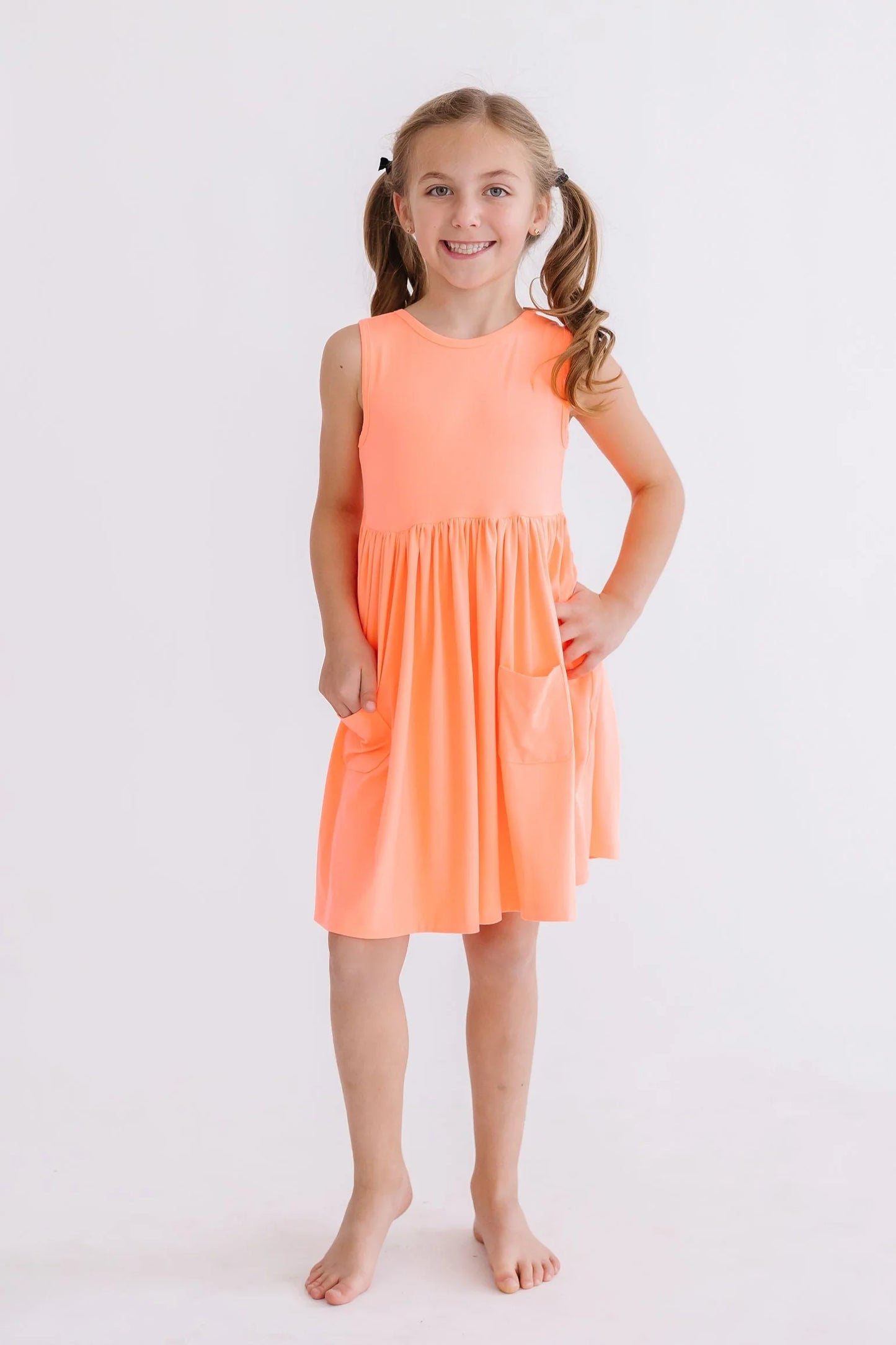 Neon Coral Pocket Twirl Dress