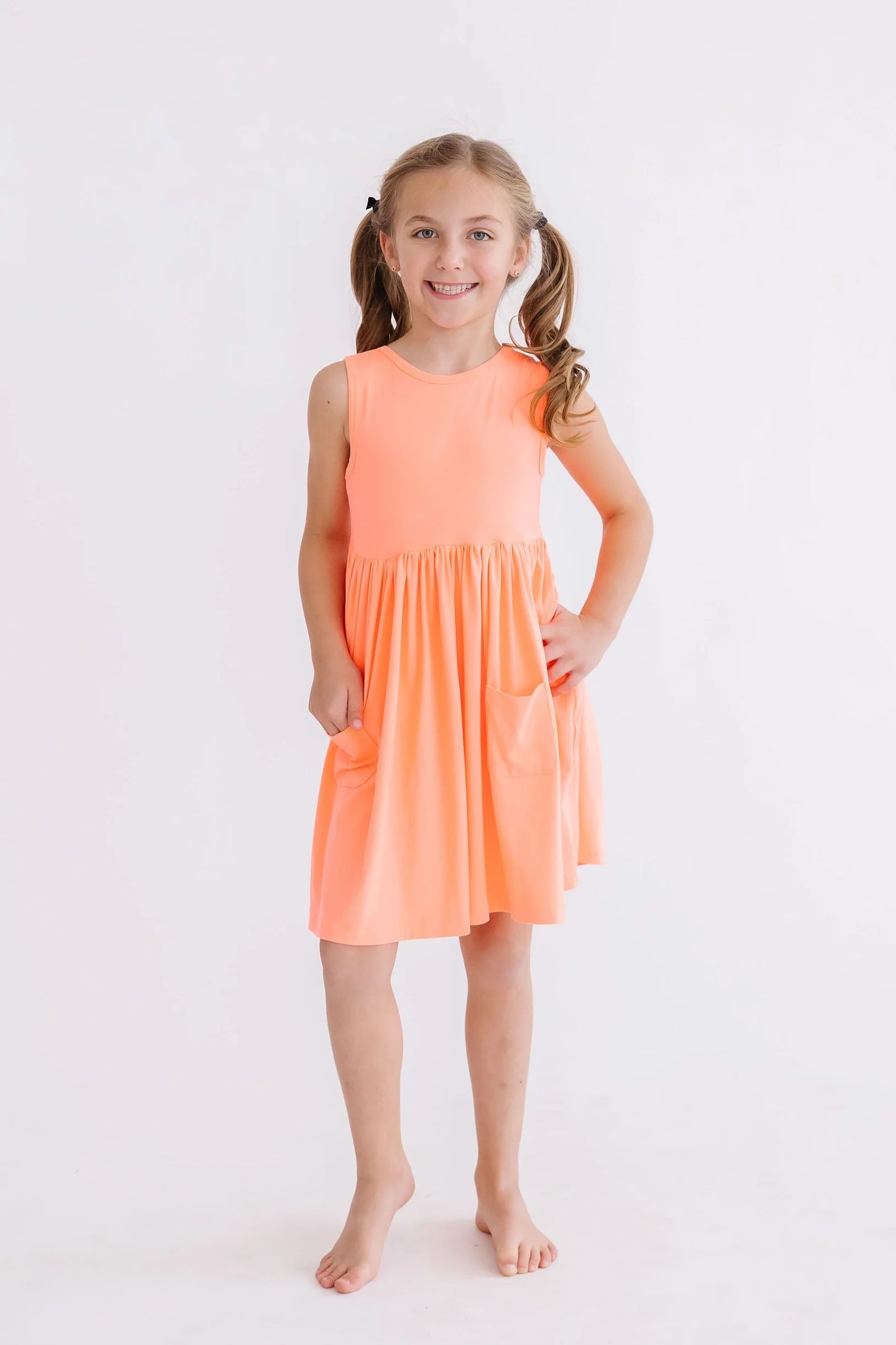 Neon Coral Pocket Twirl Dress