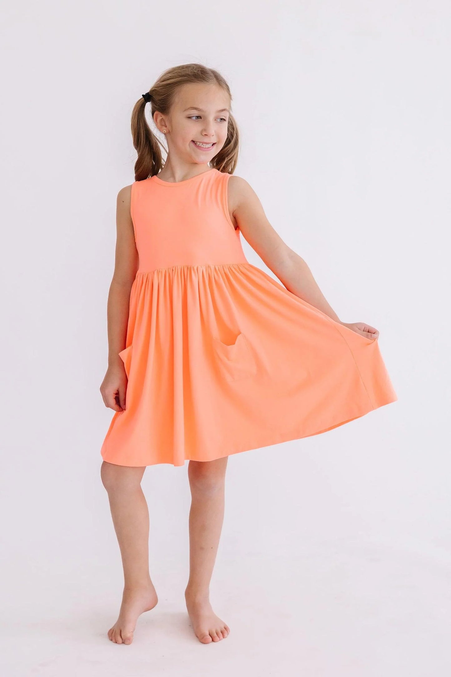 Neon Coral Pocket Twirl Dress
