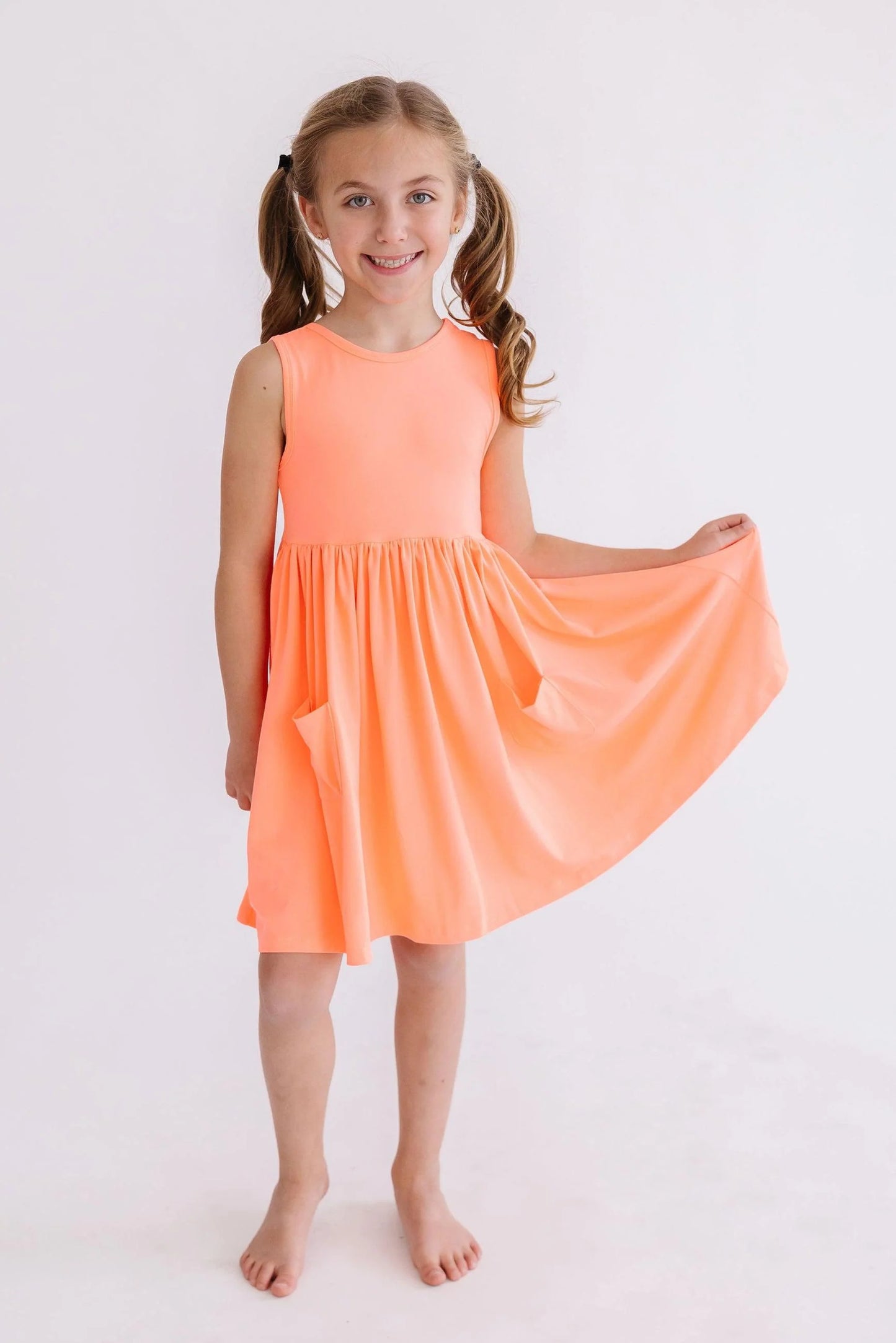 Neon Coral Pocket Twirl Dress