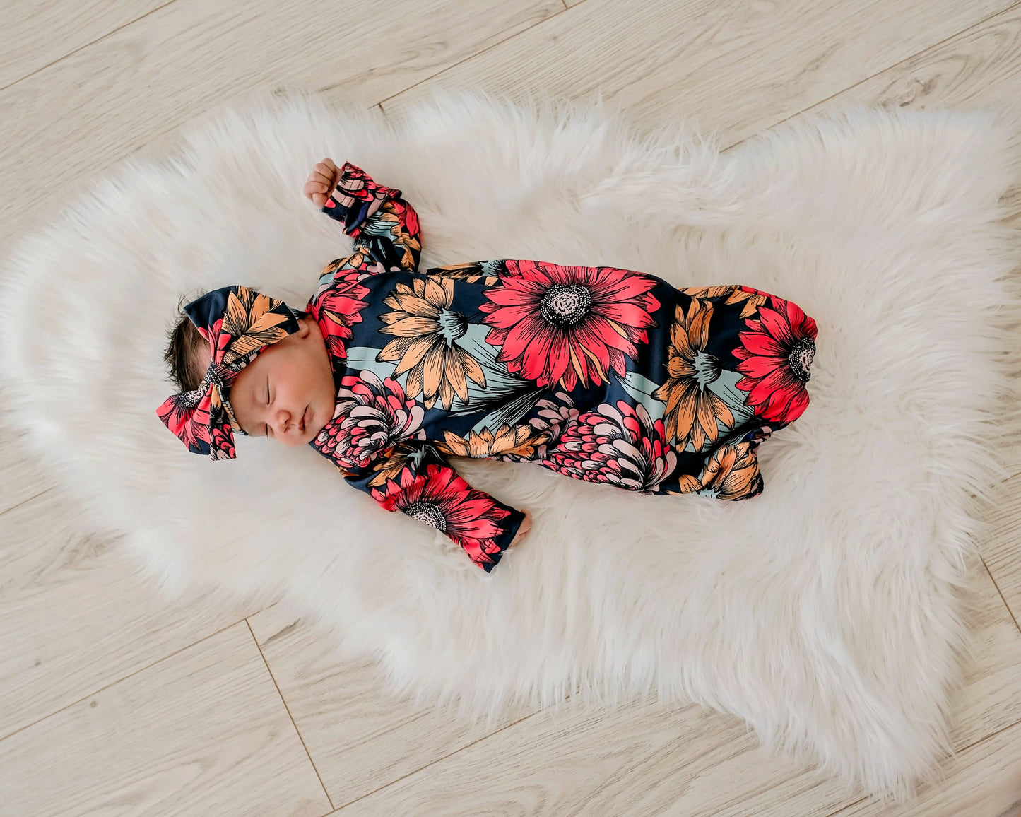 Sunflower Baby Gown and Bow Headband