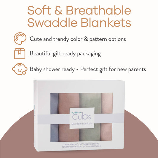 Baby Muslin Swaddle Blankets, 4 Pack