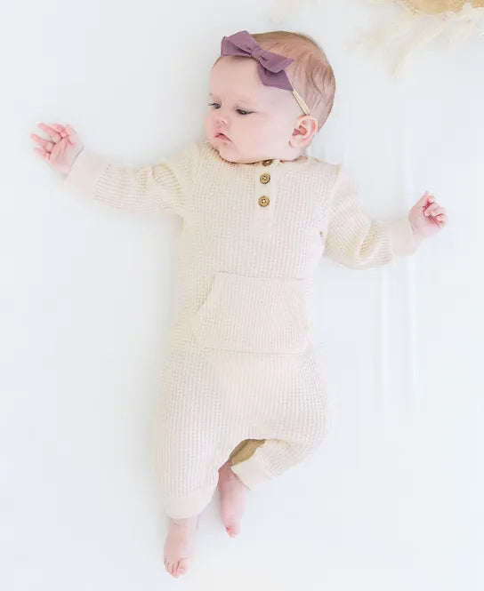 Plush Waffle Knit Henley Romper by RuffleButts
