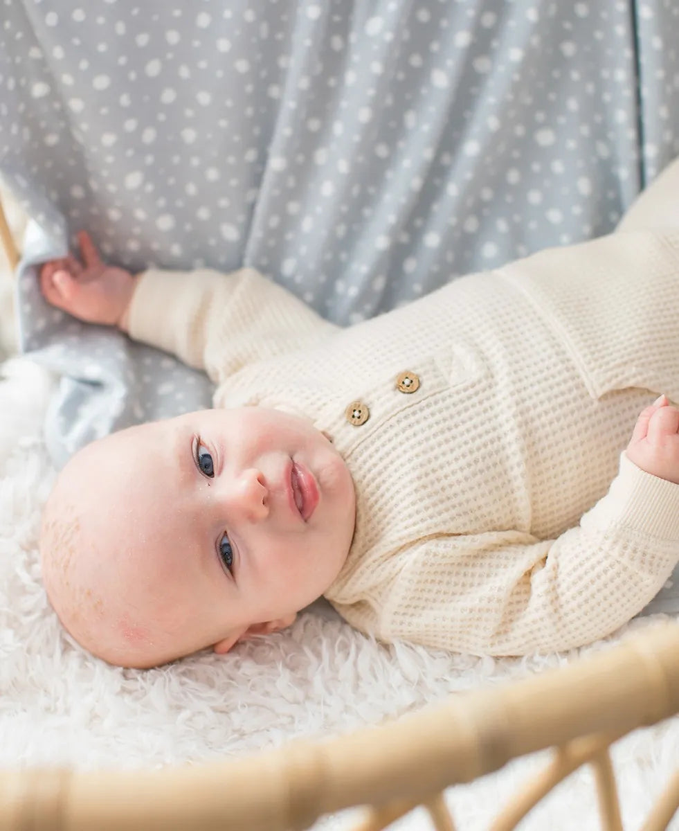 Plush Waffle Knit Henley Romper by RuffleButts