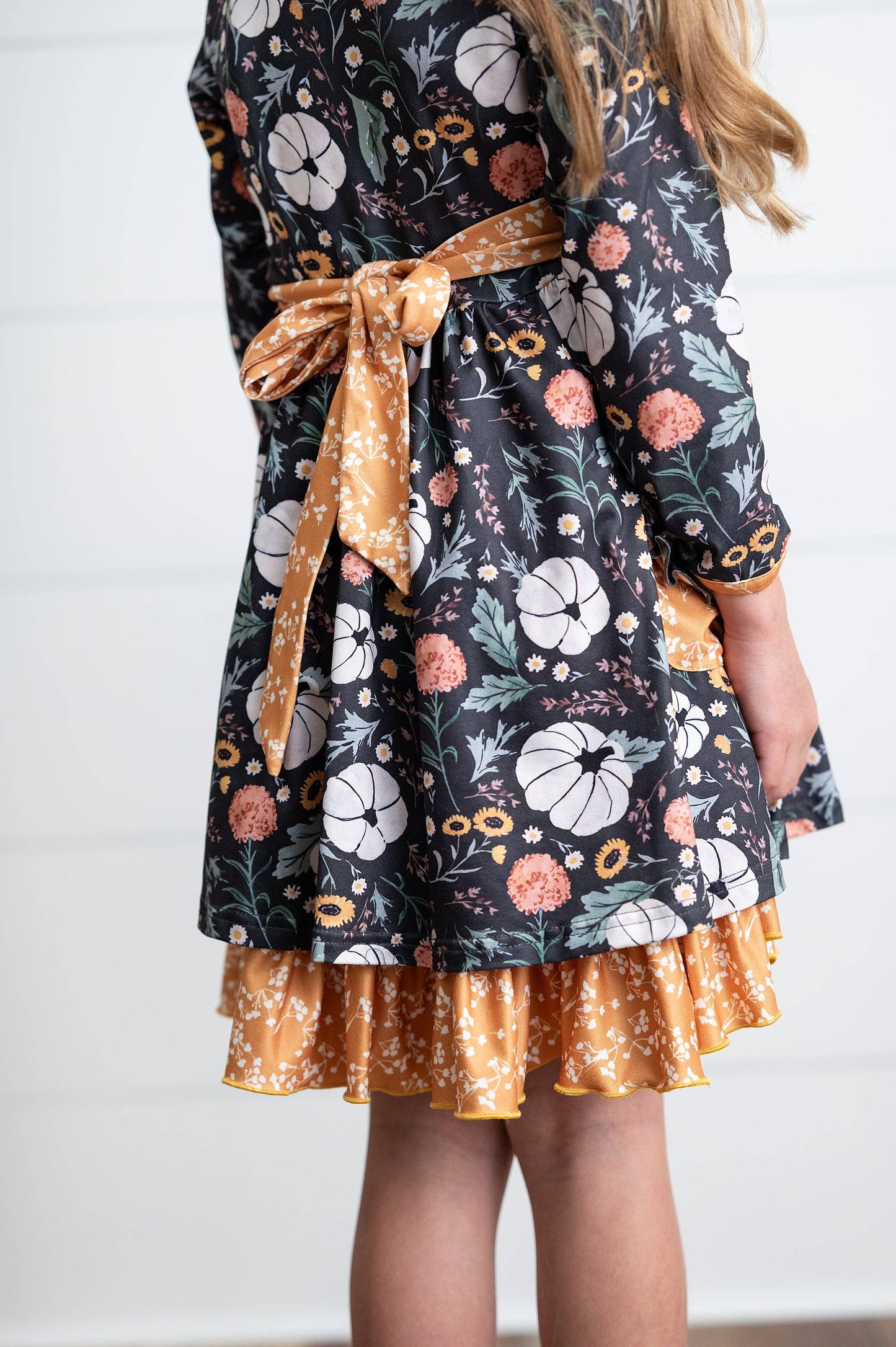Mustard Pumpkin Ruffle Fall Tiered Dress