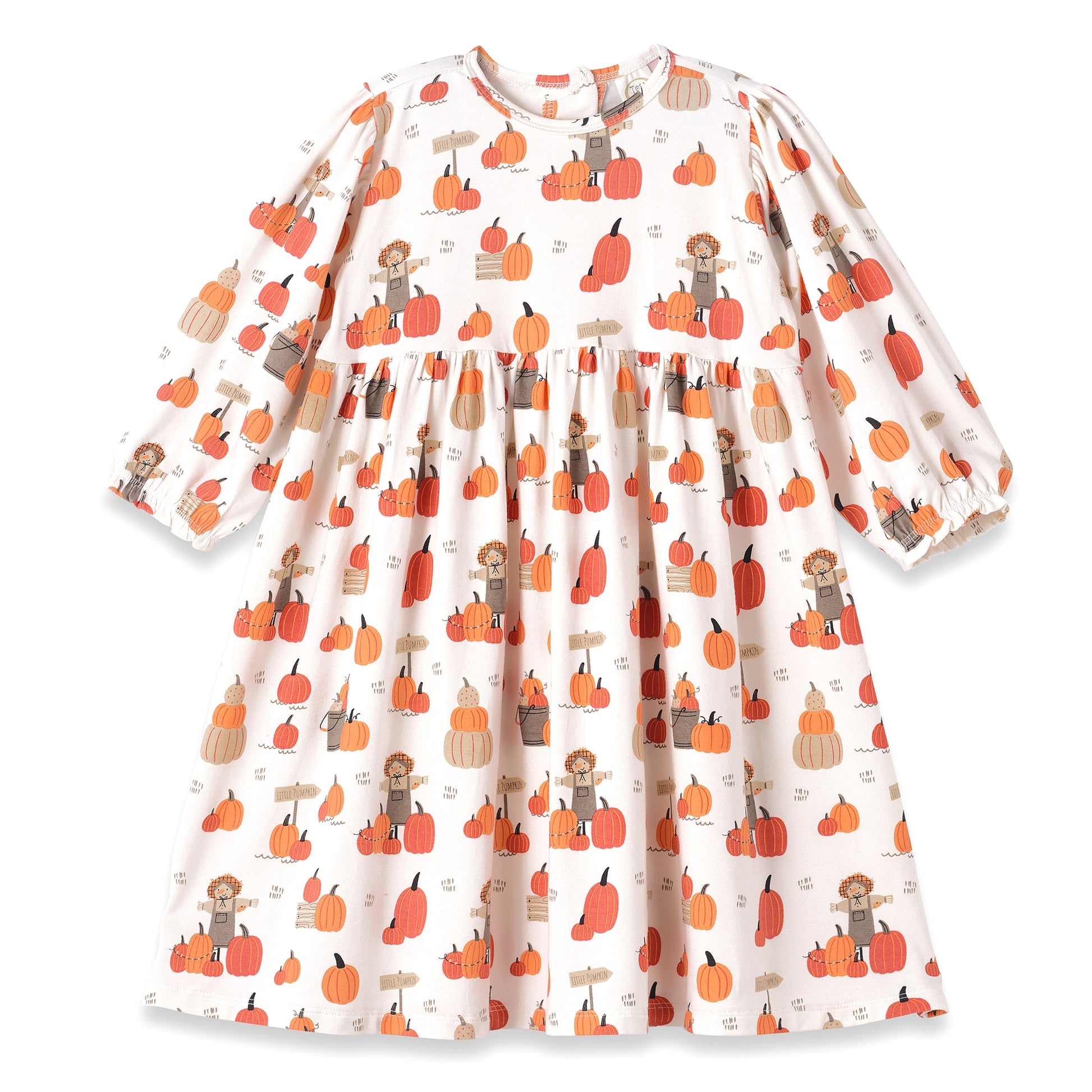 Children's dress with pumpkin and boy pattern on a white background