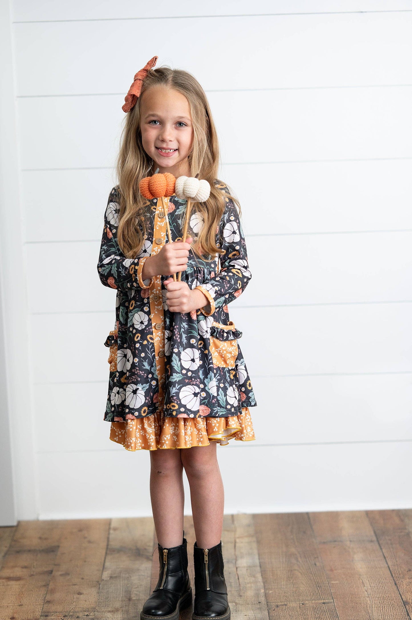 Mustard Pumpkin Ruffle Fall Tiered Dress
