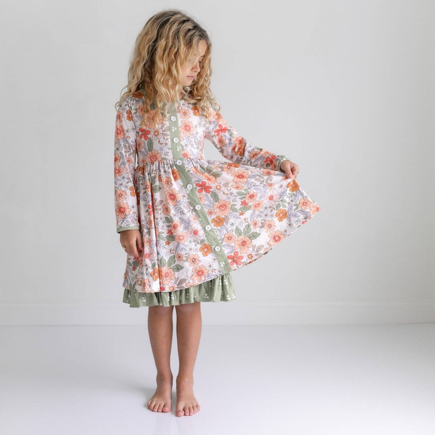 Sage & Rust Fall Floral Dress