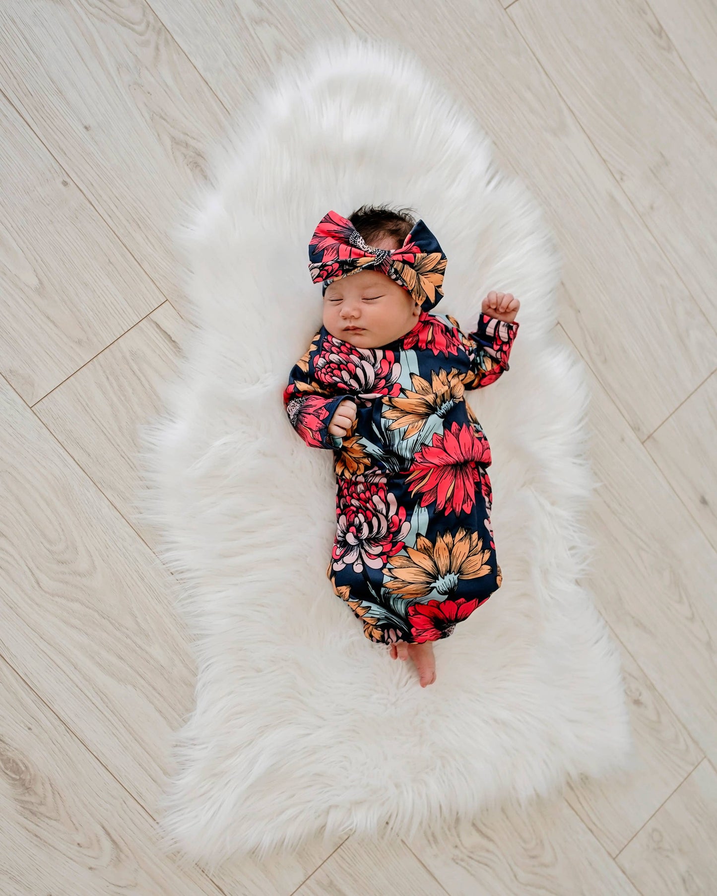Sunflower Baby Gown and Bow Headband