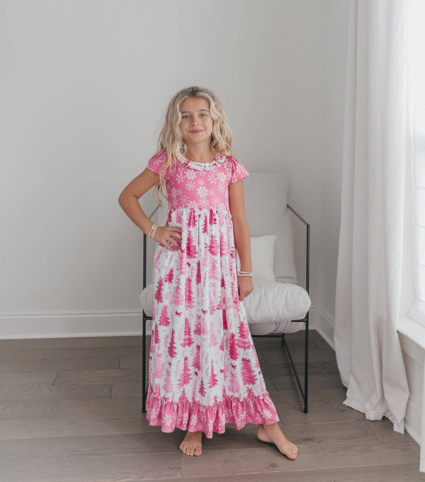 Pink Trees Holiday Ruffle Lounge Gown