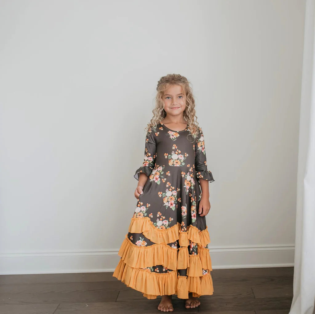 Ruffles Dress - Fall Harvest Floral Cabbage Rose Boutique Ruffles Dress - Fall Harvest Floral Cabbage Rose Boutique