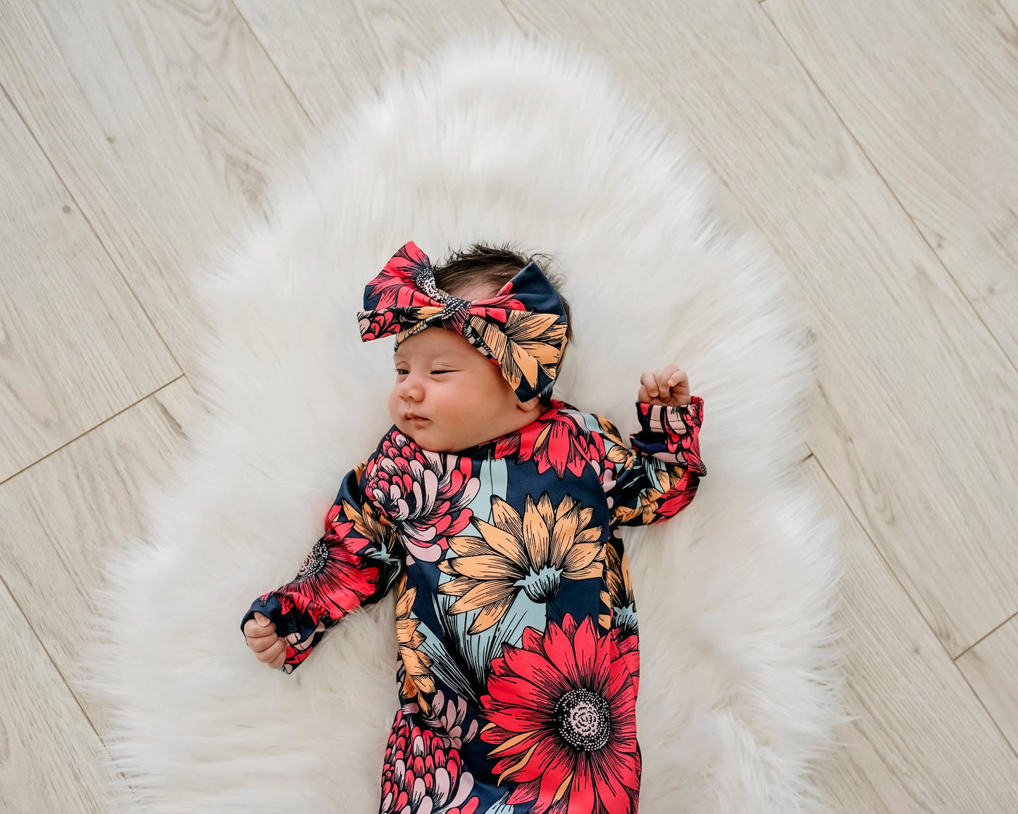 Sunflower Baby Gown and Bow Headband