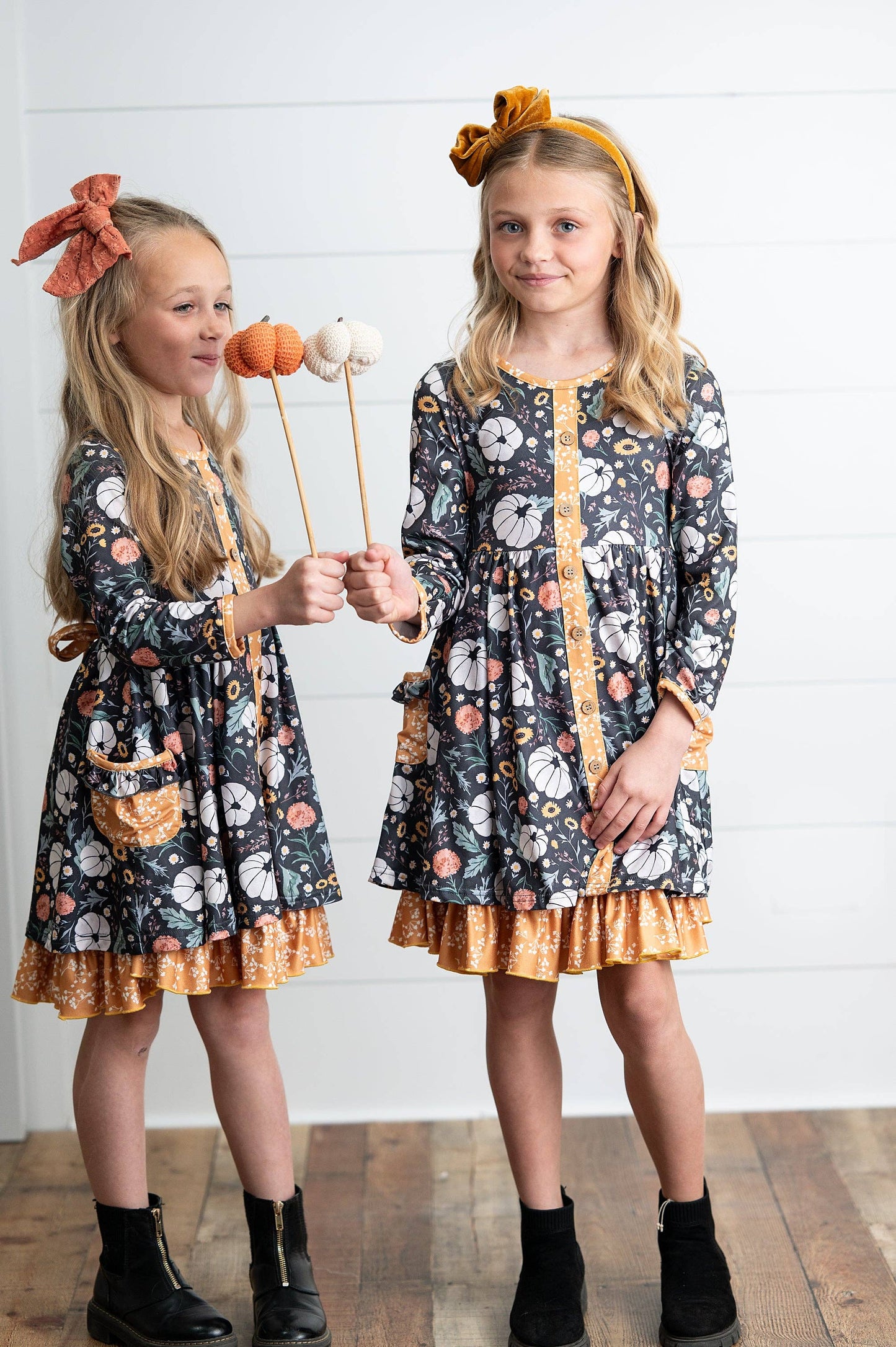 Mustard Pumpkin Ruffle Fall Tiered Dress