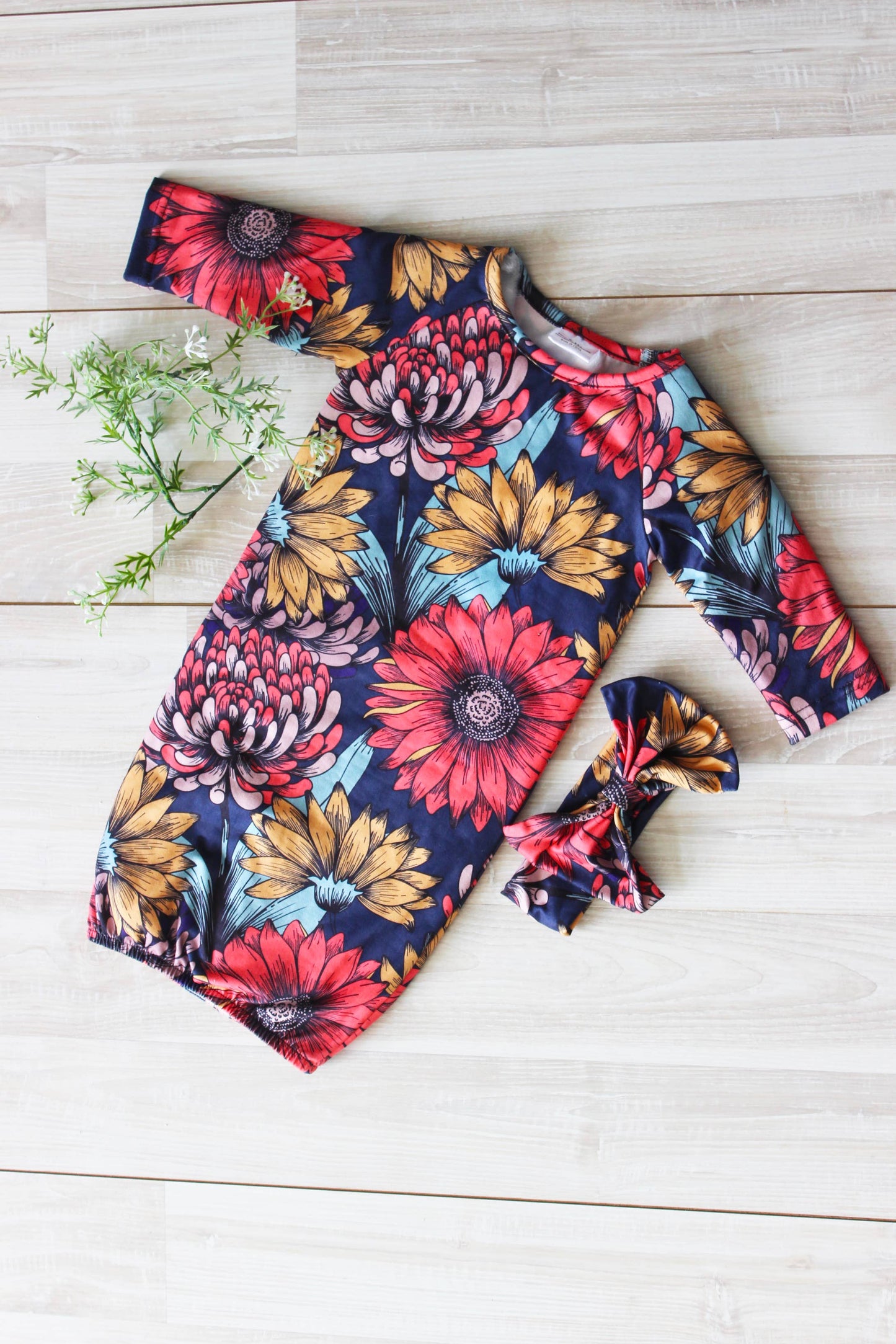 Sunflower Baby Gown and Bow Headband