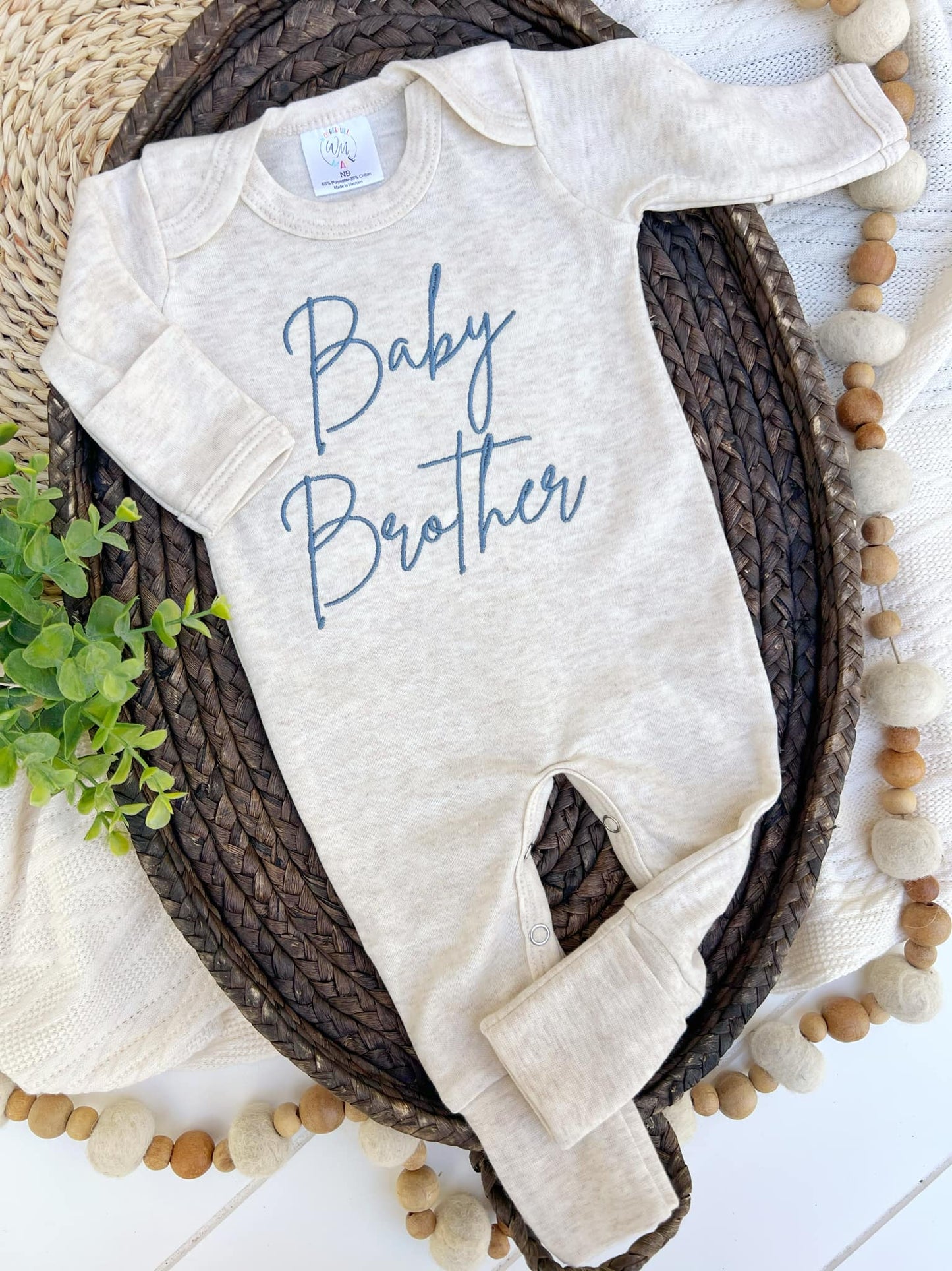 Embroidered Infant Romper | Baby Brother Blue