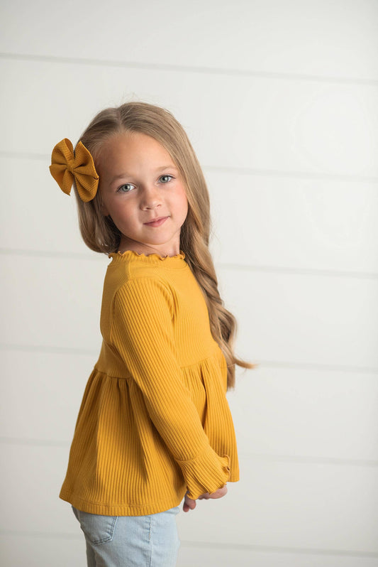 Kids Mustard Lettuce Trim Ribbed Fall Shirt