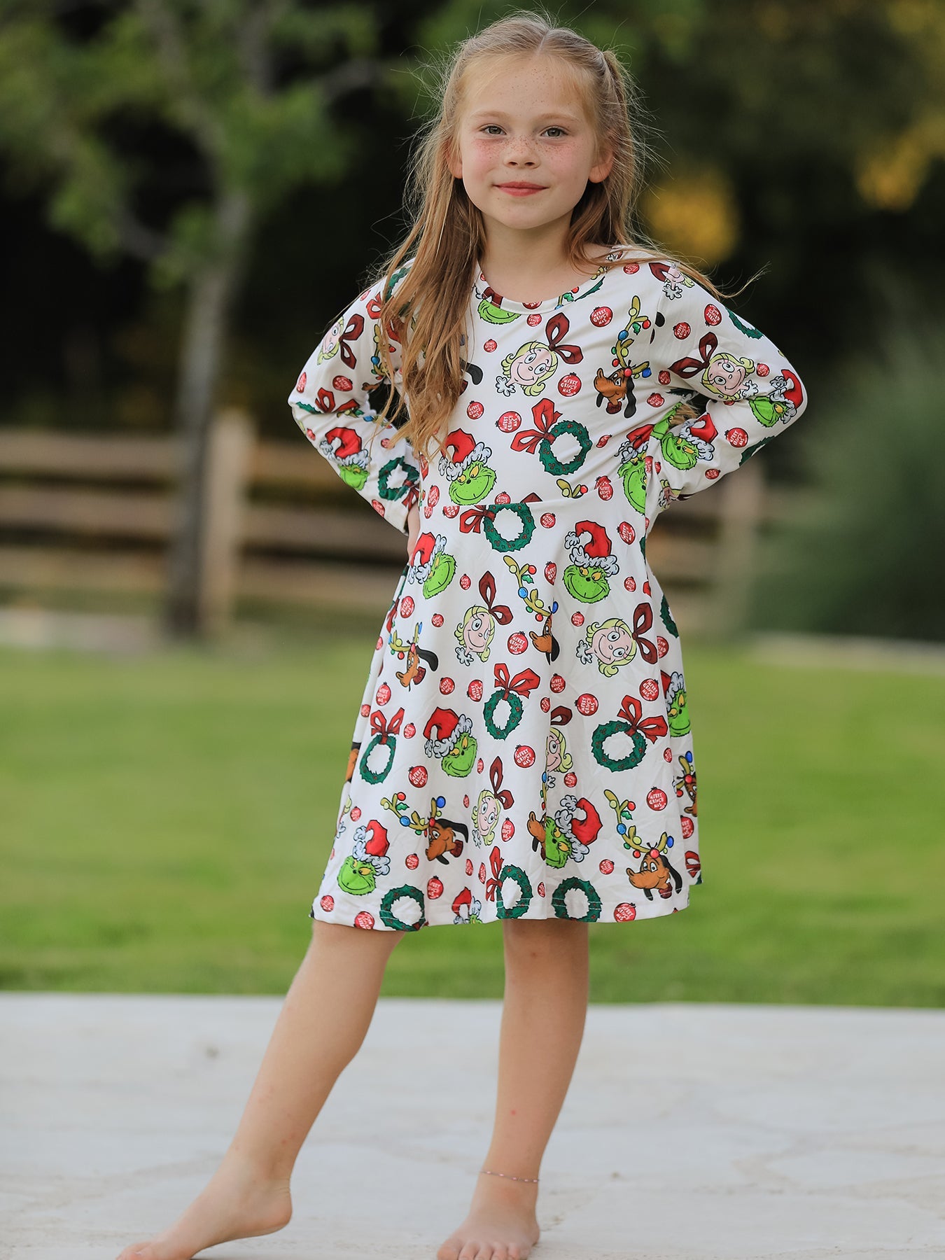 Winter Christmas Character Colorful Print  Girls Dress