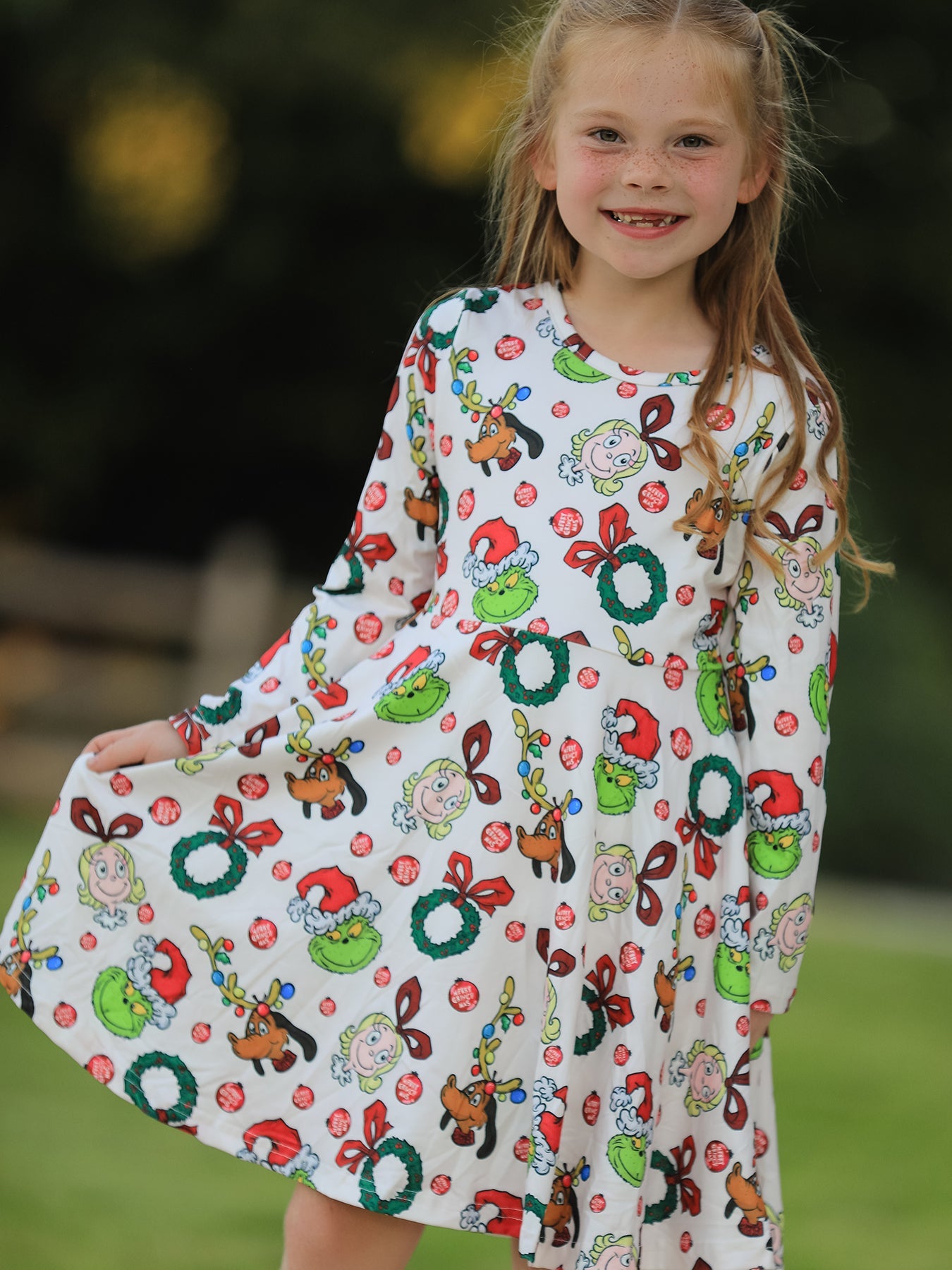 Winter Christmas Character Colorful Print  Girls Dress