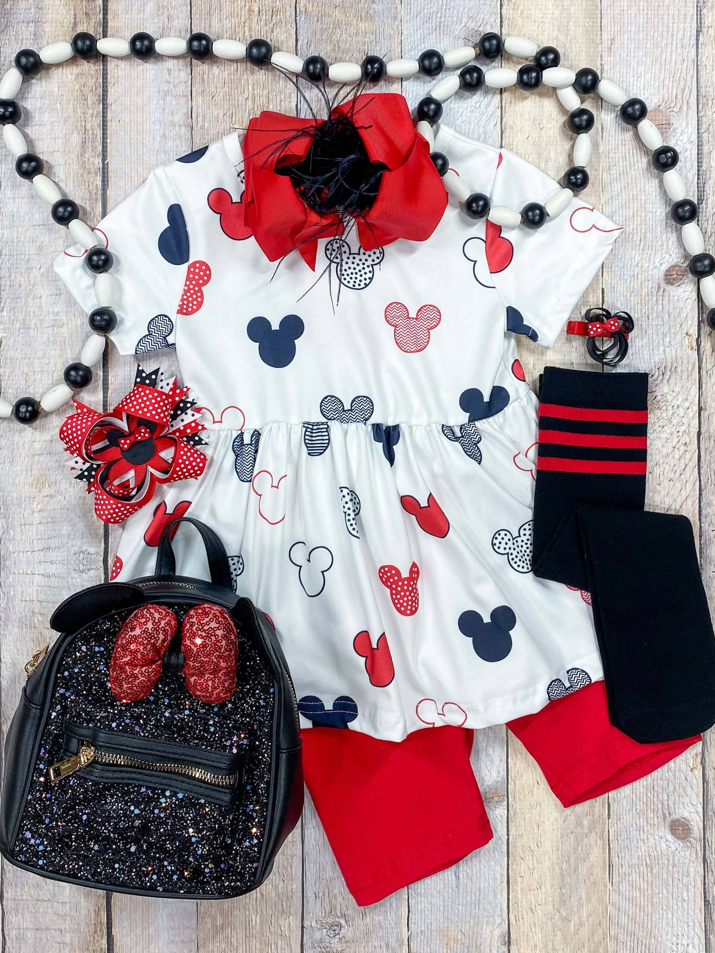 Red & Black Classic Mouse Capri Set