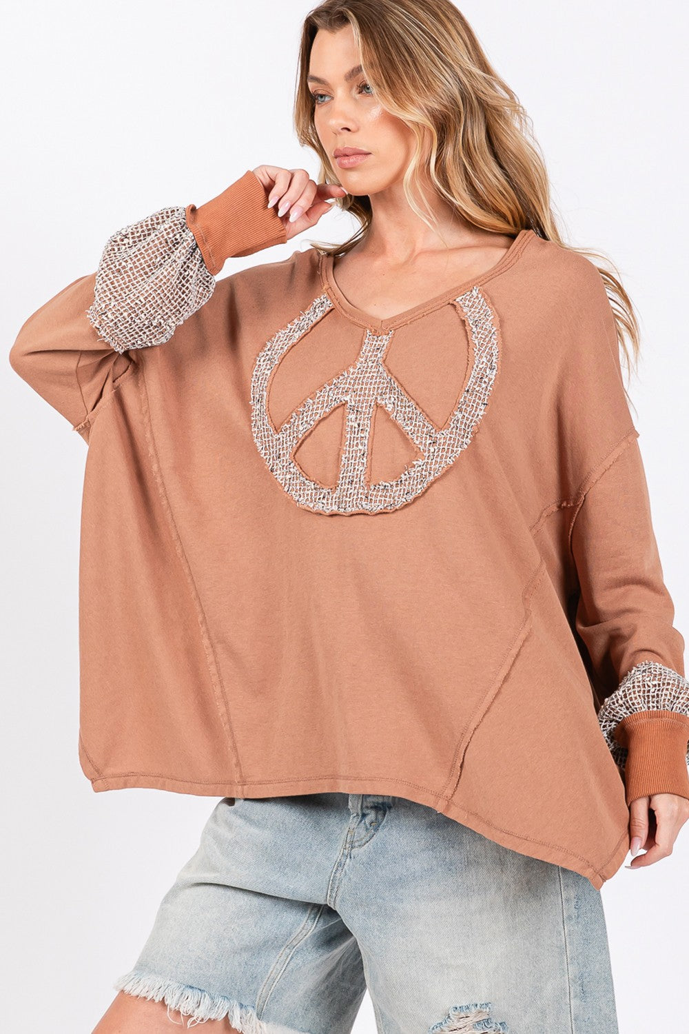 Peace Sign Mineral Wash Terry Top by SAGE + FIG