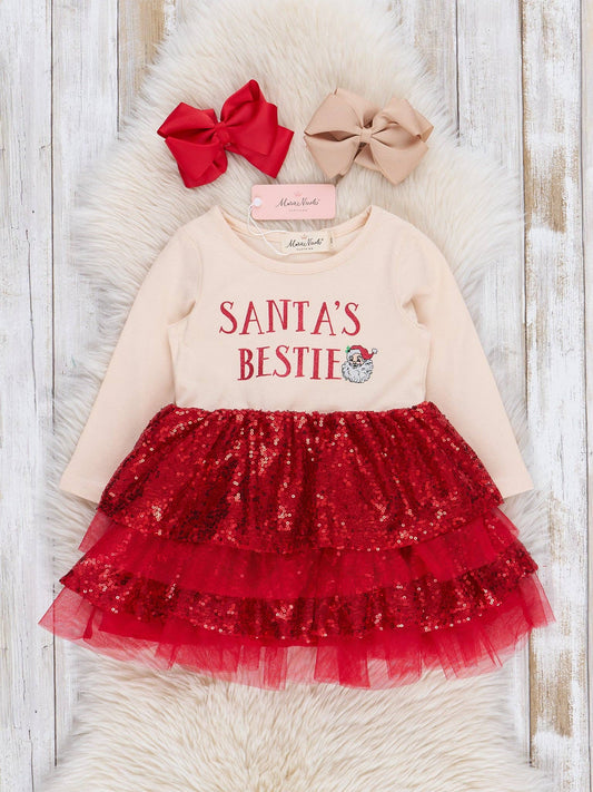 Red "Santa's Bestie" Tiered Tulle Dress