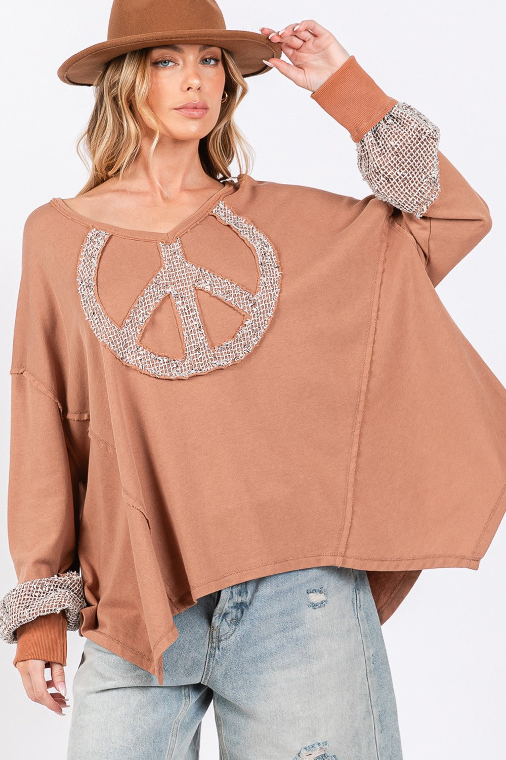 Peace Sign Mineral Wash Terry Top by SAGE + FIG