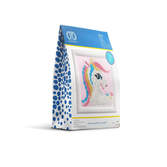 Packaged unicorn art kit with blue and white design