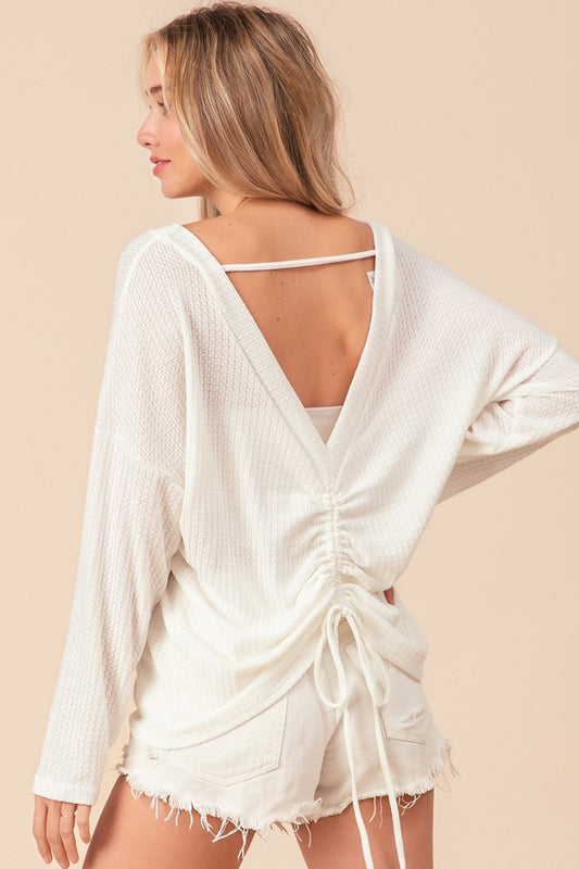 Waffled Backless Drawstring T-Shirt by BiBi