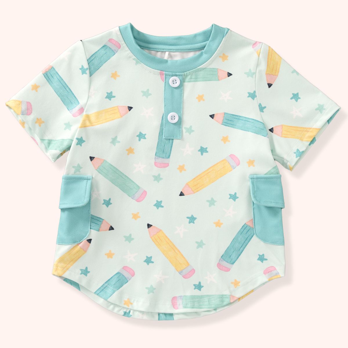 Children's shirt with pencil pattern on a white background