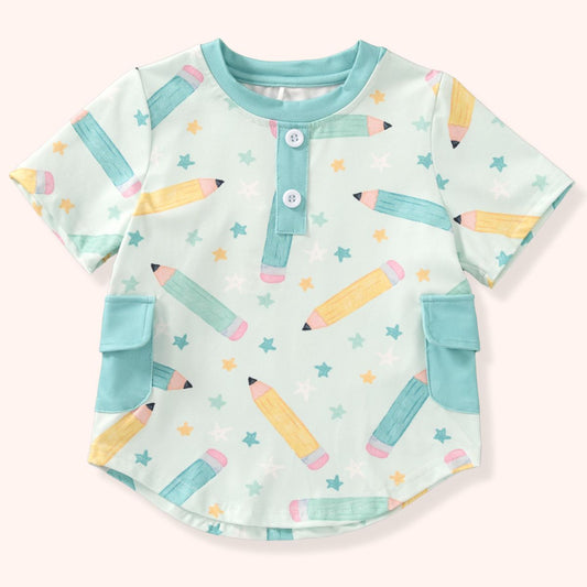 Children's shirt with pencil pattern on a white background