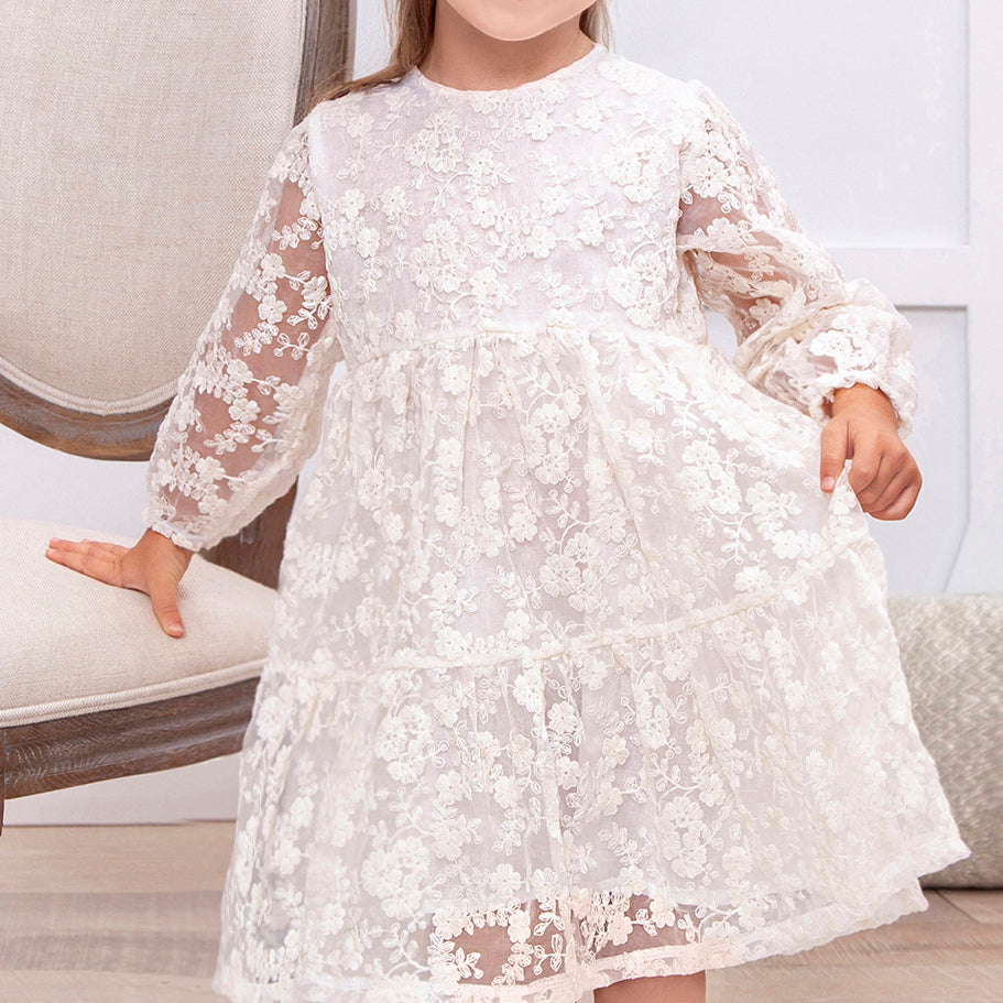 Ivory Lace Girls' Dress–Embroidered Organza Special Occasion