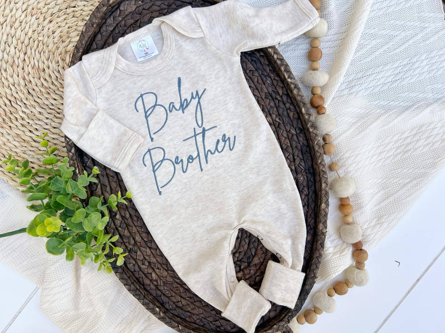Embroidered Infant Romper | Baby Brother Blue