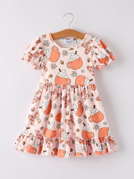 Fall Drink Print Girls Dress