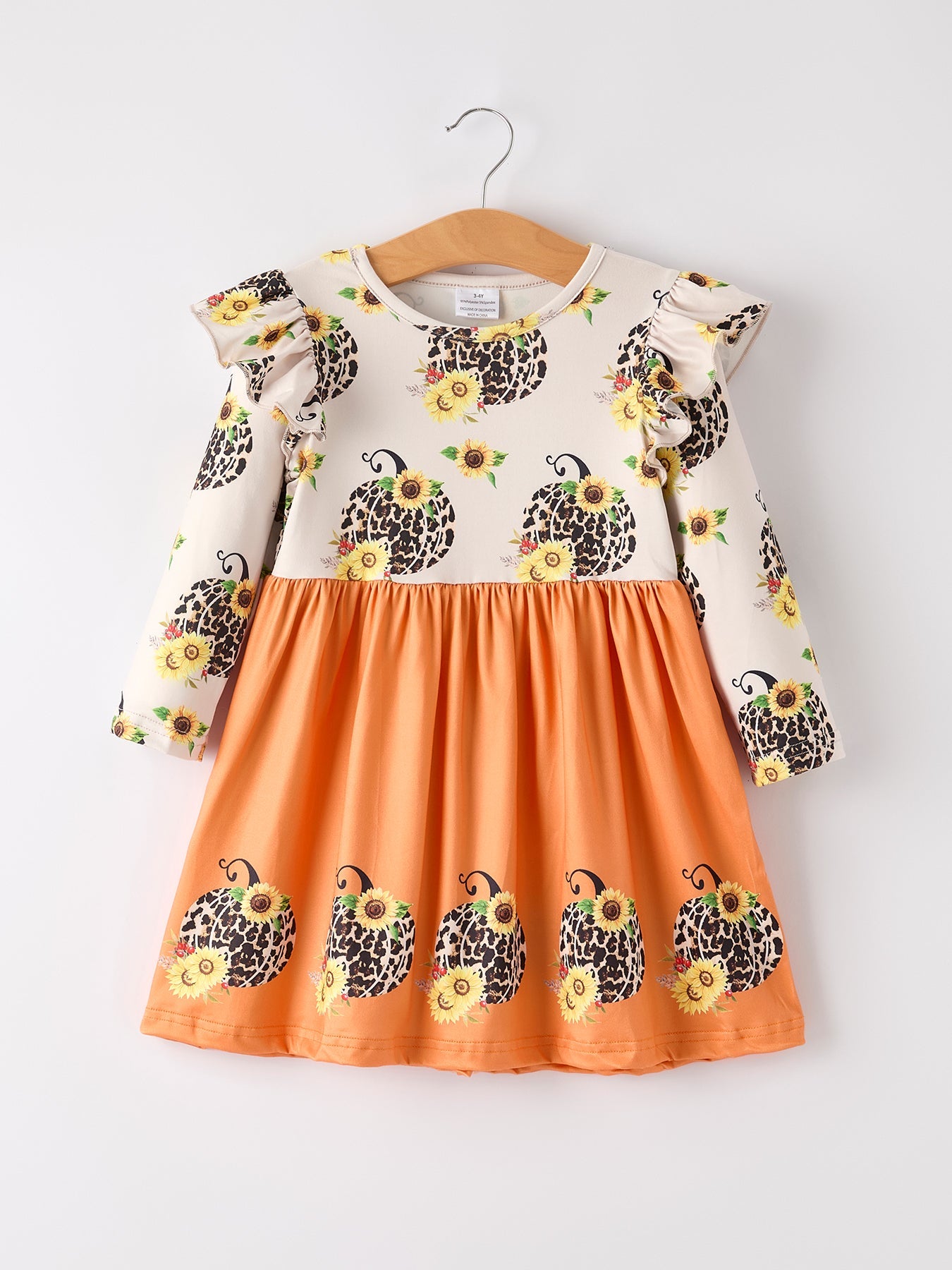Pumpkin Leopard Print Girls Dress