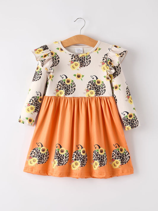 Pumpkin Leopard Print Girls Dress