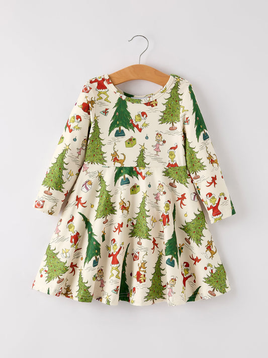 Christmas Grinch Print  Girls Dress